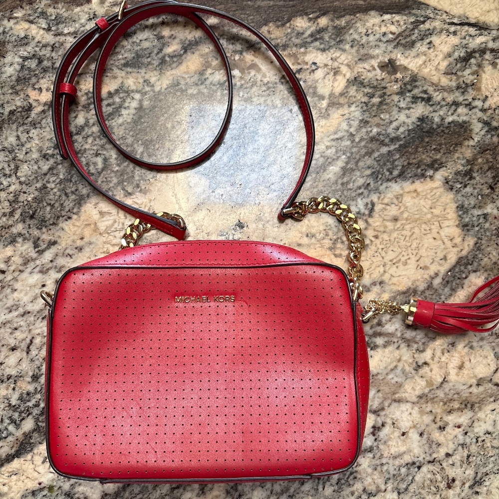 Micheal Kors Ginny- Red Perforated Leather Crossbody